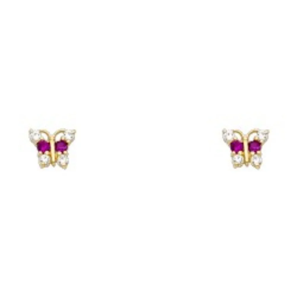 14K Gold CZ Purple CZ Butterfly Earrings